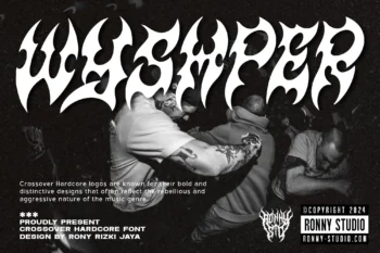 Wyshper – crossover hardcore font with brutal and chaotic strokes in street-inspired typography mockup.