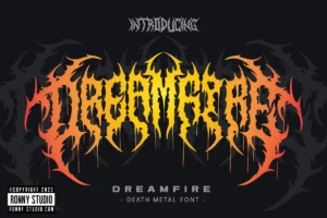 Dreamfire – Death metal font with brutal strokes for band logos, posters, and extreme designs