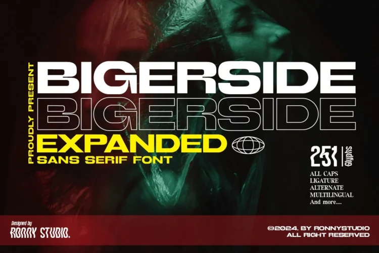 Bigerside Expanded Sans Serif Font modern display typography for bold headline, logo, branding, poster, and design projects