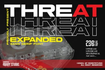 Threat – expanded sans serif font with bold geometric style for modern headlines and branding.
