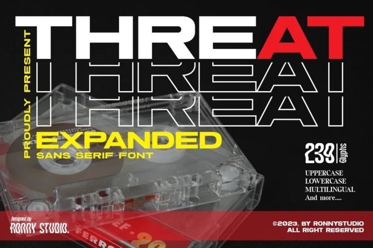 Threat – expanded sans serif font with bold geometric style for modern headlines and branding.
