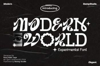 Modern World experimental combination font unique mix of serif and display typeface for logo, poster, and creative design