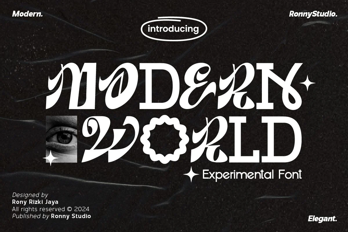 Modern World experimental combination font unique mix of serif and display typeface for logo, poster, and creative design