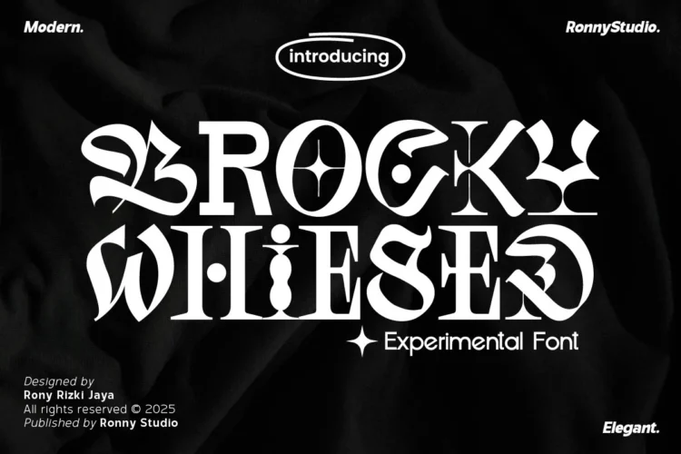 Brocky Whiesed experimental font creative artistic typeface for logo, poster, branding, and modern design