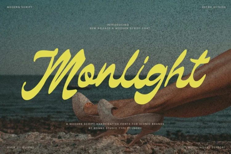 Monlight modern script retro font vintage handwritten typeface for logo, poster, branding, and retro design