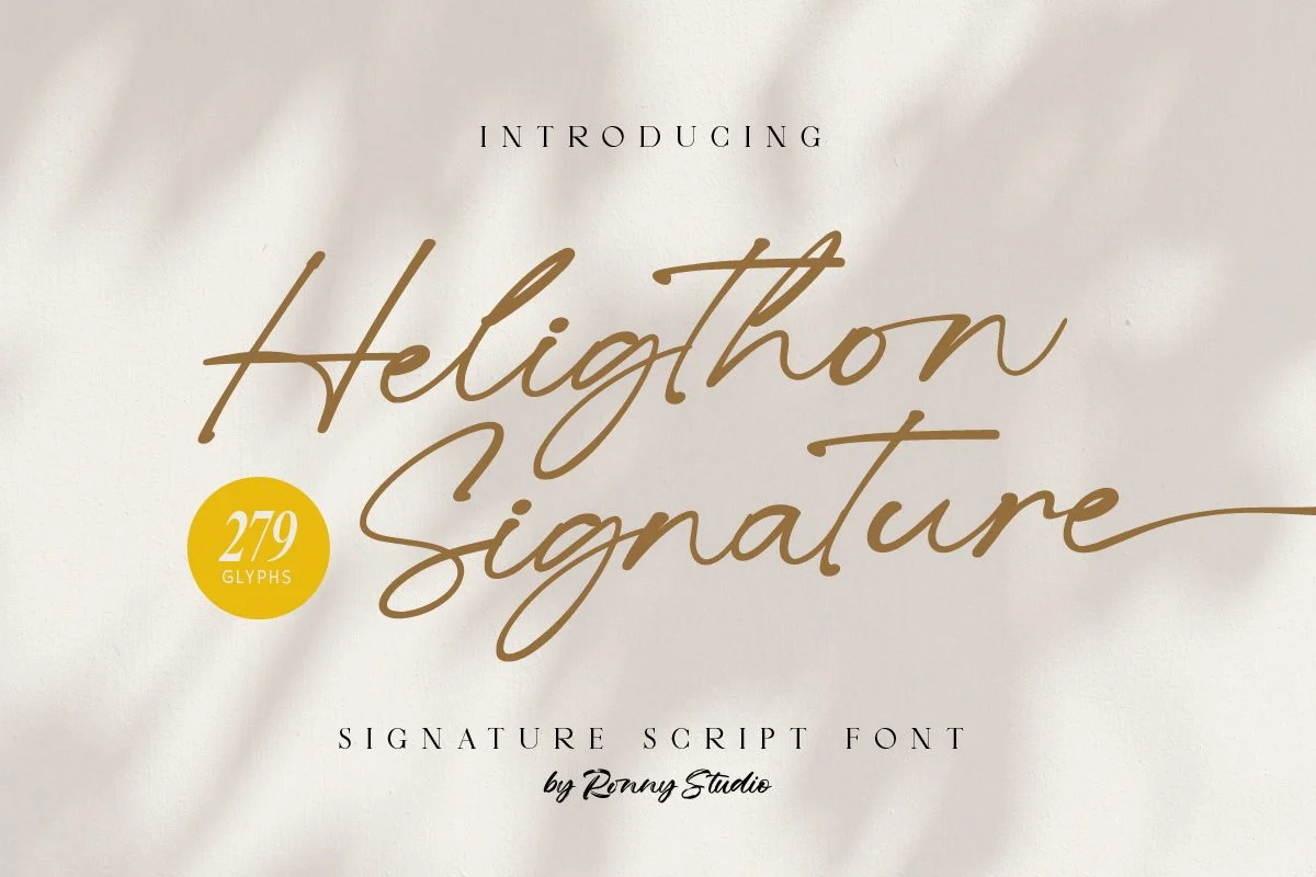 Heligthon signature script font elegant handwritten typeface for branding, logo, wedding, and invitation design