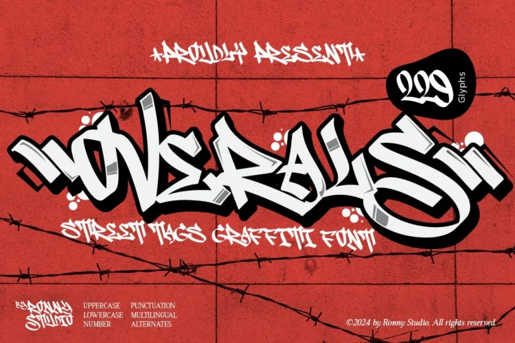 Overals street tags graffiti font bold urban typeface for hip hop, logo, poster, and streetwear design