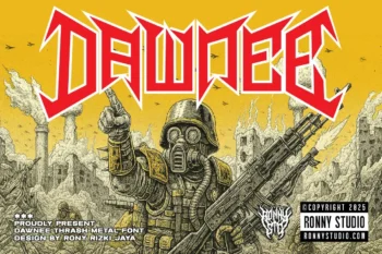 Dawnee thrash metal font heavy aggressive display typeface for band logo, album cover, poster, and music design