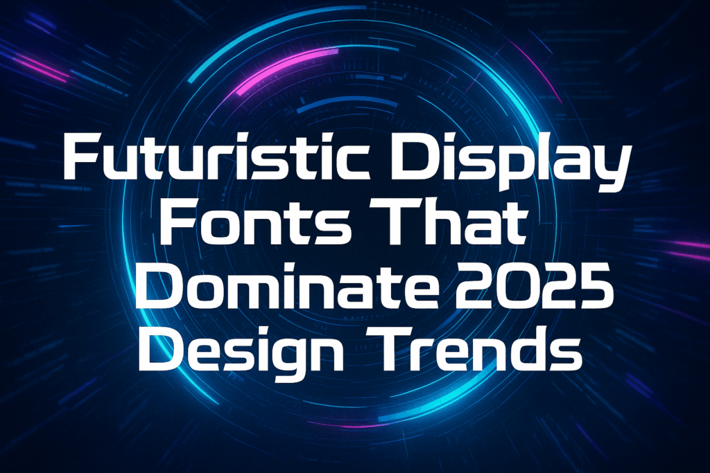 Futuristic display fonts for modern 2025 design trends with neon sci-fi background
