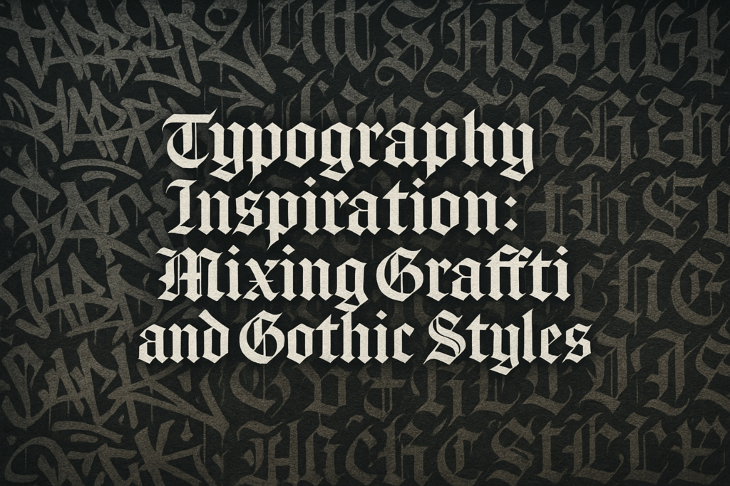 Blog cover Typography Inspiration mixing graffiti and gothic styles with dark gothic graffiti background for Ronny Studio font design article.