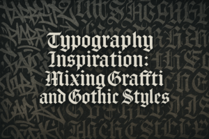 Blog cover Typography Inspiration mixing graffiti and gothic styles with dark gothic graffiti background for Ronny Studio font design article.