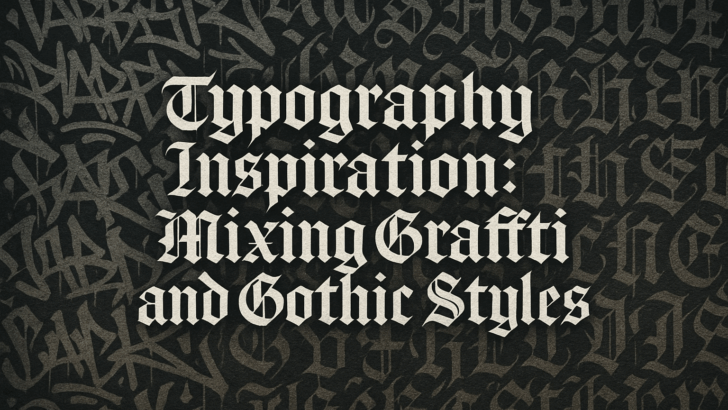 Blog cover Typography Inspiration mixing graffiti and gothic styles with dark gothic graffiti background for Ronny Studio font design article.
