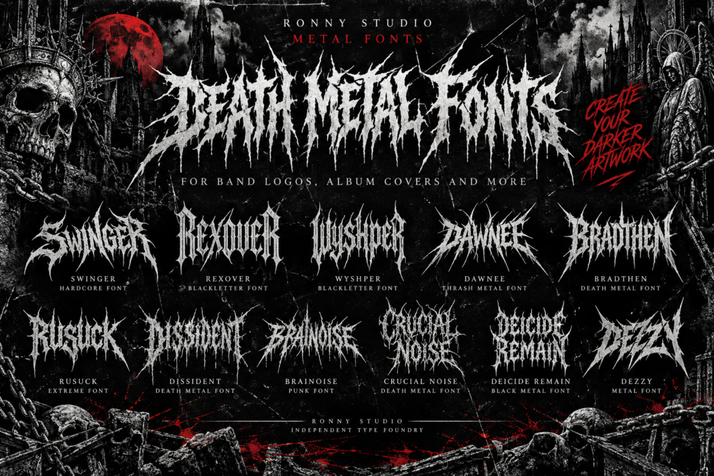 Death metal fonts for band logos and album covers by Ronny Studio